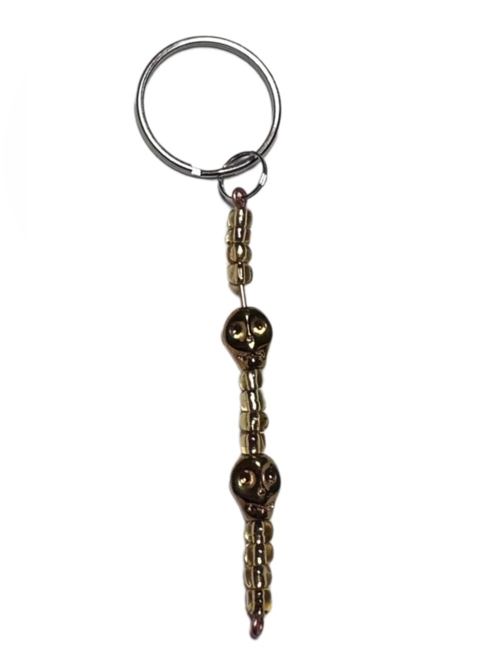 Skull keychain handmade gold tone color beads copper